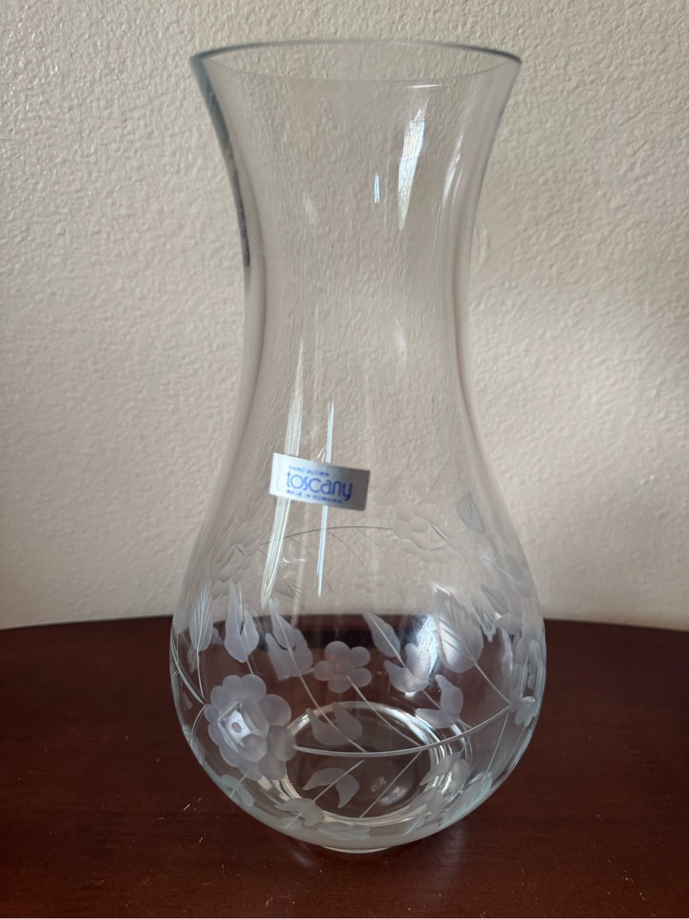 Toscany Etched Glass Floral Vase - Clear